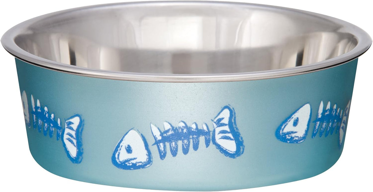 Loving Pets Bella Bowl Designer & Expressions, Cat Bowl, X-Small, Skeleton Design, Metallic Ocean