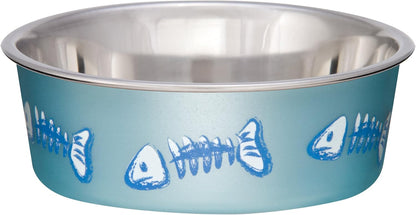 Loving Pets Bella Bowl Designer & Expressions, Cat Bowl, X-Small, Skeleton Design, Metallic Ocean
