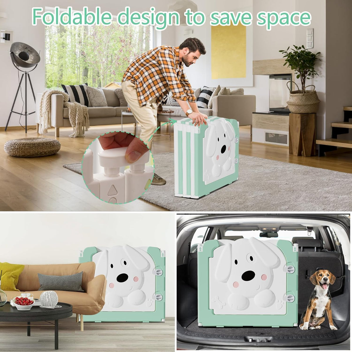 Foldable Dog Play Pen Indoors, Non-Slip Sturdy Puppy Playpen with Door, 25.5" H 10-Panel Adjustable