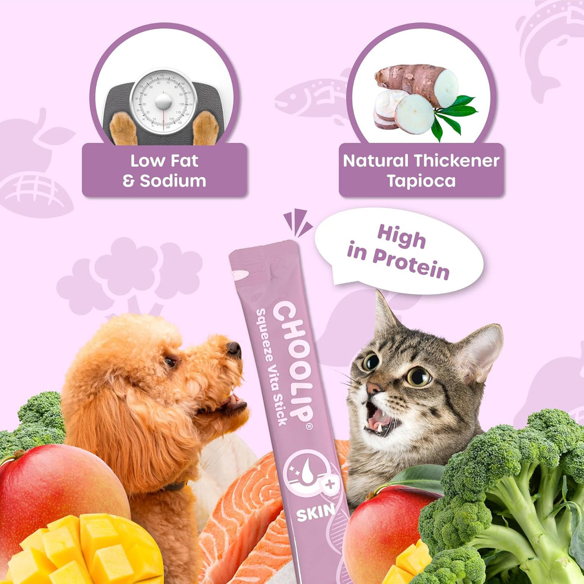 Squeeze Vita Stick Lickable Treats for Dogs & Cats. 7 Skin & Coat Support Sticks with Essential