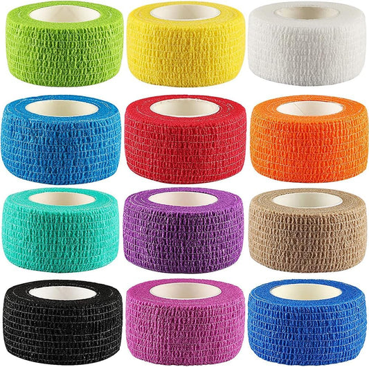 12Pack 1” x 5 Yards Self Adhesive Bandage Wrap, Elastic Self Breathable Self Adherent Wrap for