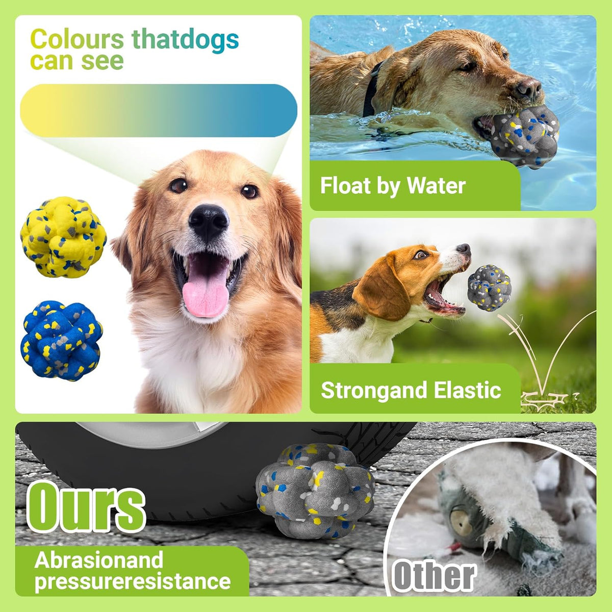Upgrade Dog Balls Interactive Toys for Aggressive Chewers, Indestructible Tennis Durable Bouncy for