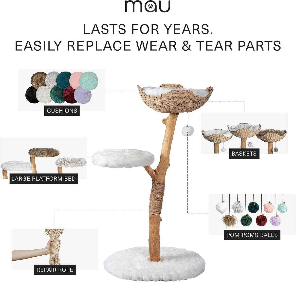 Wooden Cat Climbing Tree Tower, Modern Single Branch Cat Condo, Wood, Cat Lover Furniture Gift by
