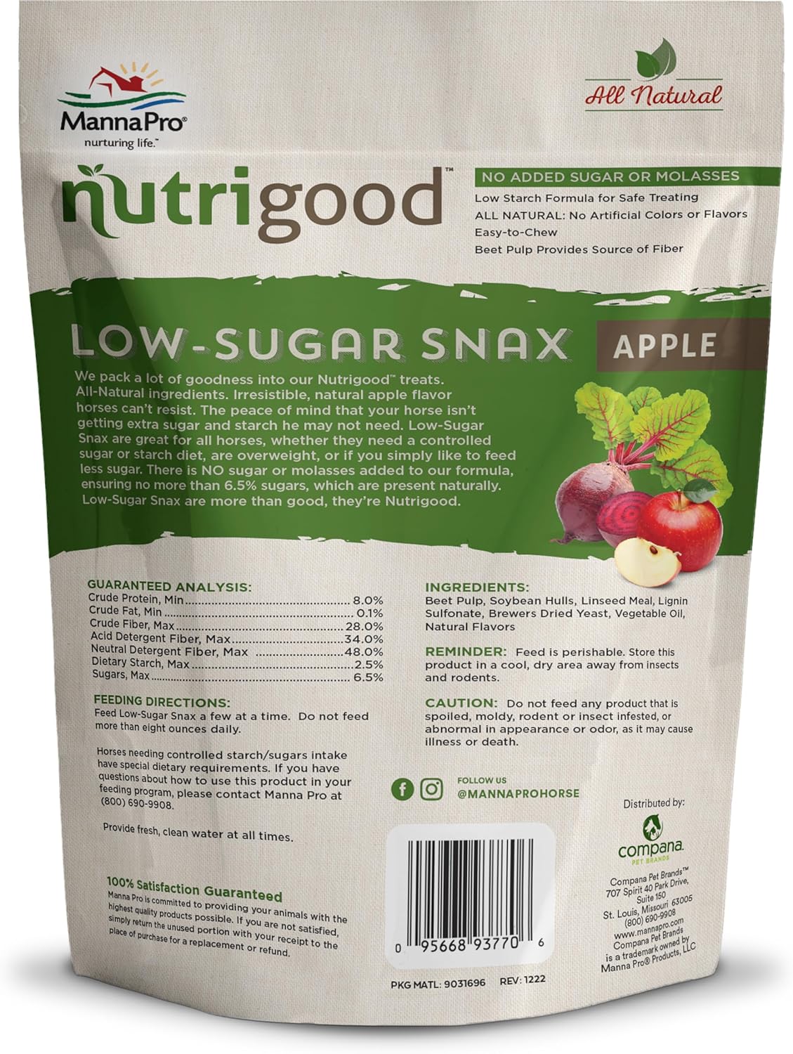 Manna Pro Nutrigood Low-Sugar Horse Treats – Apple Flavor, Healthy Natural Reward for Horses and