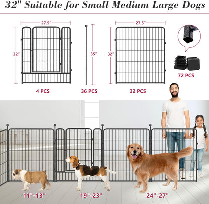 Dog Playpen 32 inch 36 Panels Indoor Outdoor Dog Pen for Medium/Small Dogs Heavy Duty Metal Dog