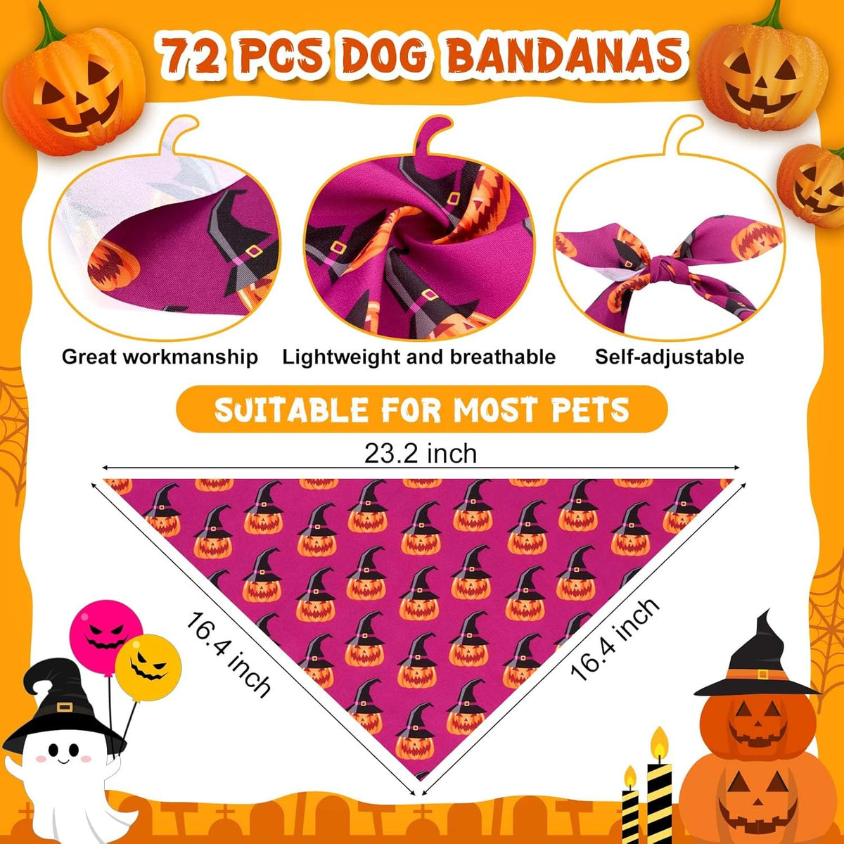 72 Pcs Halloween Dog Bandanas Bulk Pumpkin Triangle Scarf Cat Bibs Puppy Scarf Pet Bandanas Photo