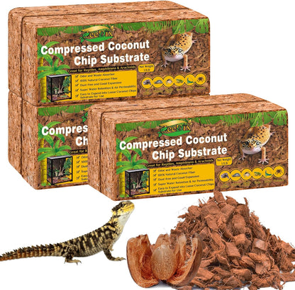 ZeeDix 6PCS Natural Coconut Chips Substrate for Reptiles, Coconut Fiber Husk Reptiles Bedding