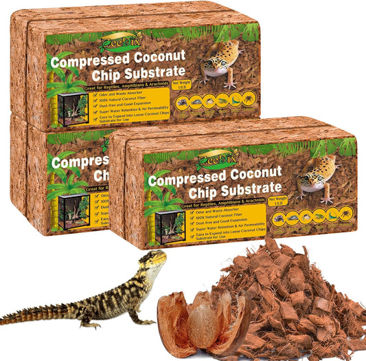 ZeeDix 6PCS Natural Coconut Chips Substrate for Reptiles, Coconut Fiber Husk Reptiles Bedding