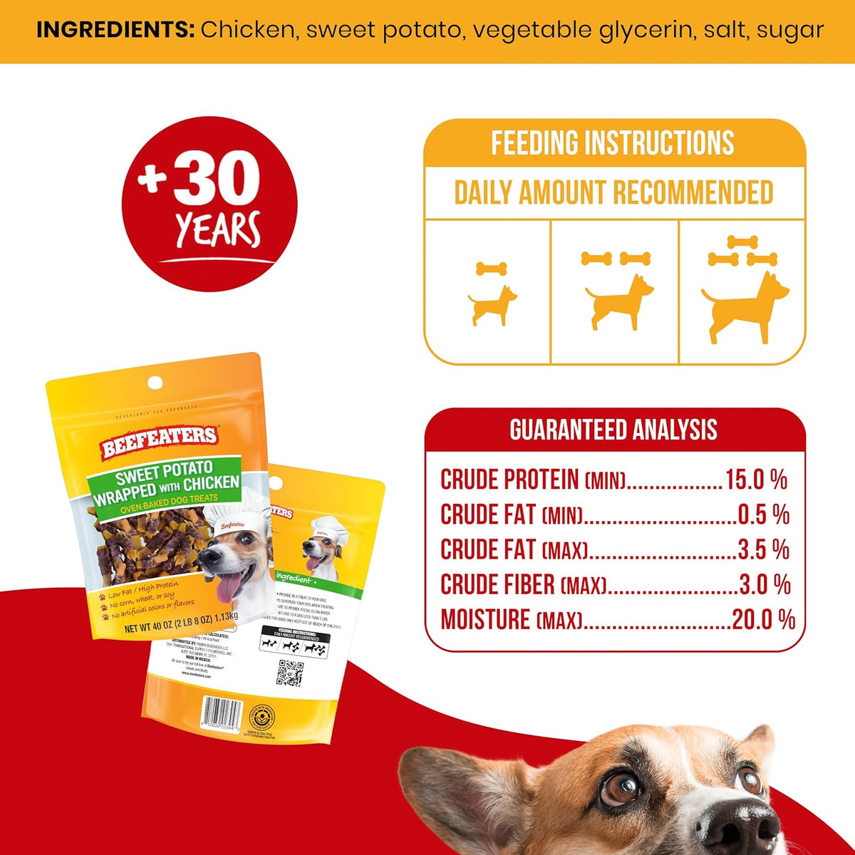 Beefeaters Sweet Potato Wrap with Chicken – Dog Treat. No Corn, Wheat, Soy or Gluten, Low Fat