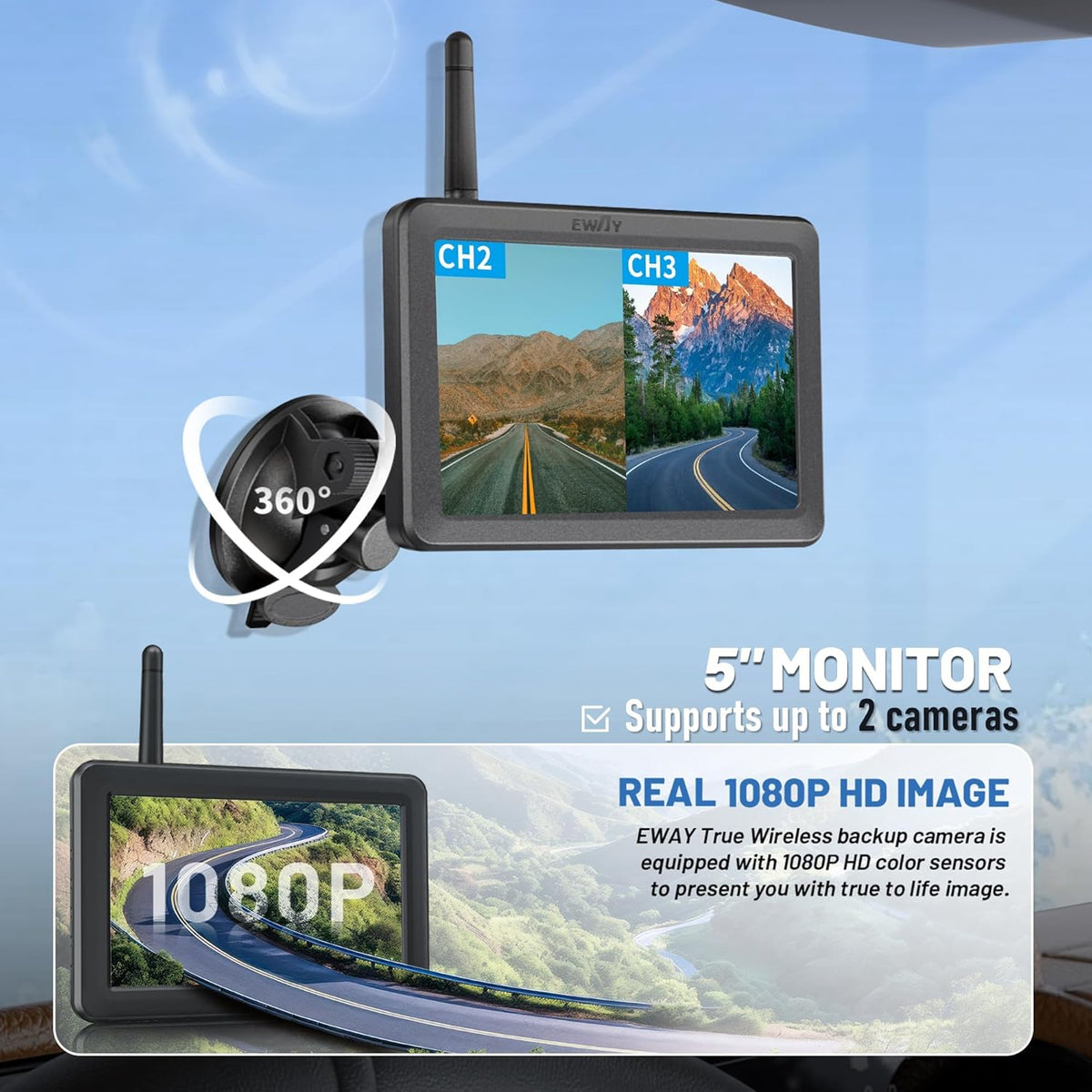 EWAY Wireless WiFi Magnetic Hitch Backup Camera 1080P HD Rechargeable Battery Powered No Wiring