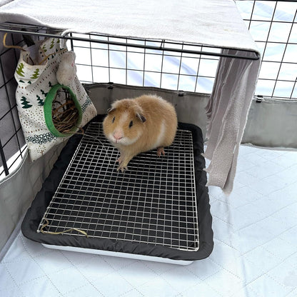 Guinea Pigs Litter Box with Stainless Steel Grid & 2 Reusable Waterproof Liners, Small Animal Potty
