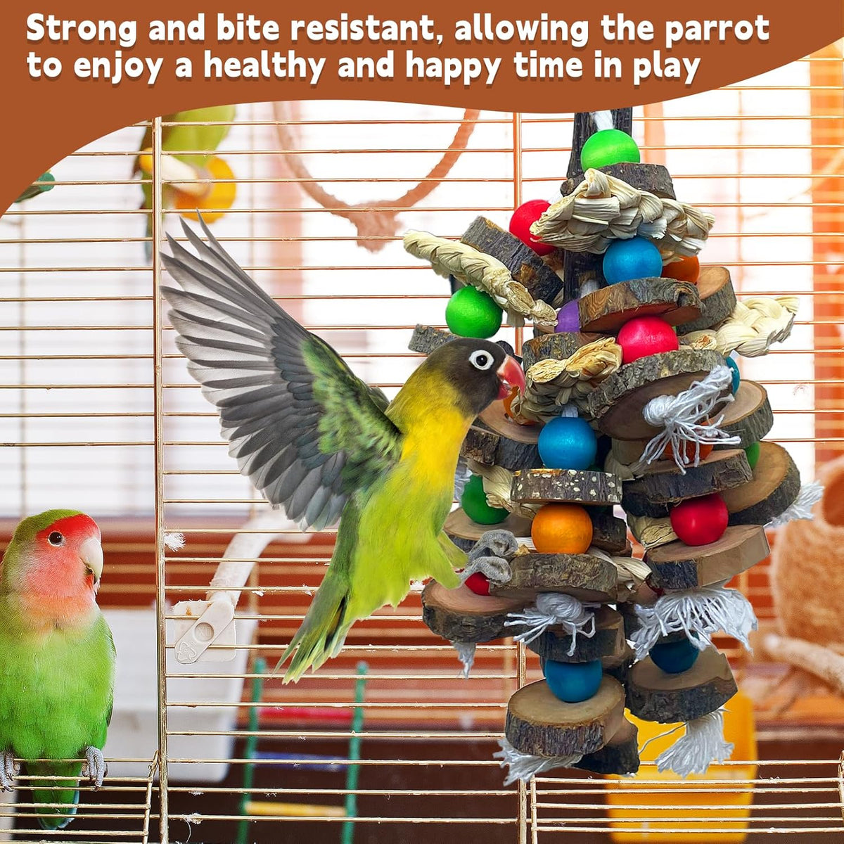 PINVNBY Bird Toys Parrot Toys, Natural Wood Bird Chewing Toys, Parakeet Hanging Toys for African