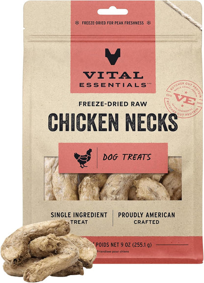 Vital Essentials Chicken Necks Dog Treats, 9 oz | Freeze-Dried Raw | Single Ingredient | Premium