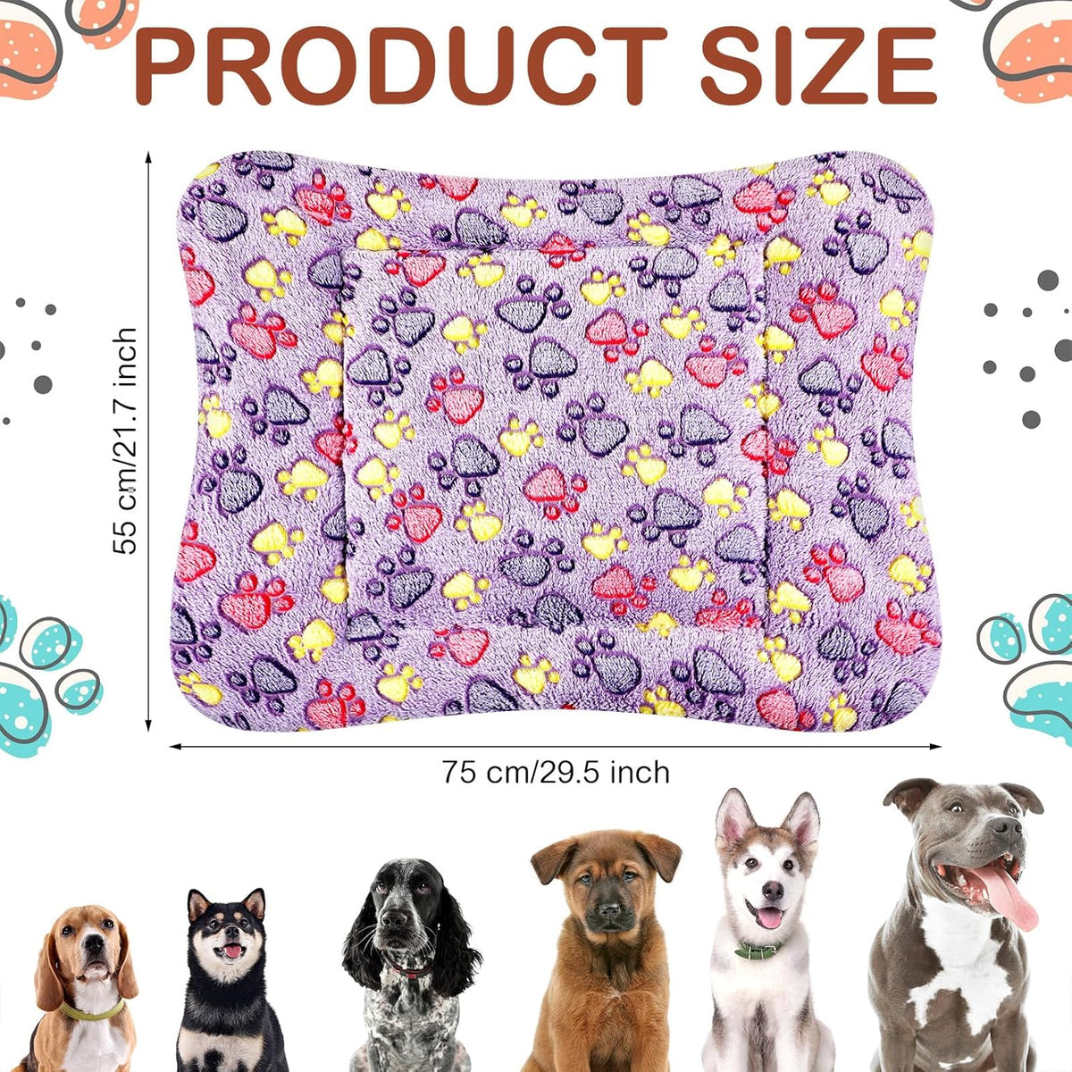 4 Pack Ultra Soft Dog Cat Bed Mat with Cute Prints Reversible Fleece Dog Crate Kennel Pad Cozy