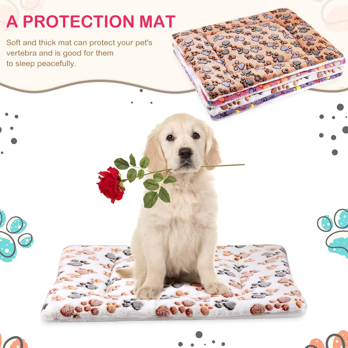 4 Pack Ultra Soft Dog Cat Bed Mat with Cute Prints Reversible Fleece Dog Crate Kennel Pad Cozy