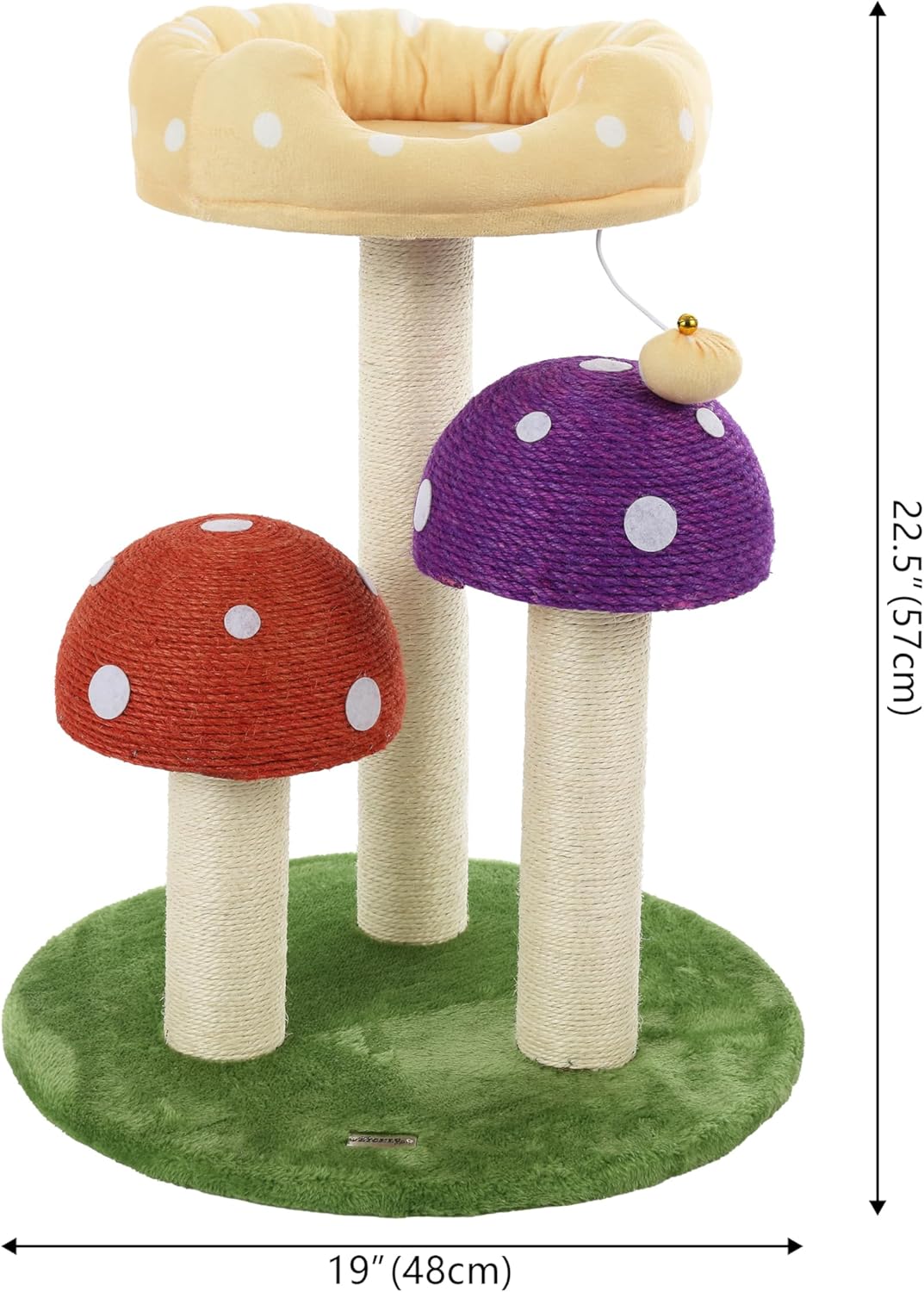 CTR1001A Pixie 22.5" 3-Tier Cottage Sisal Mushroom Cat Tree with Scratching Posts, Napping Perch