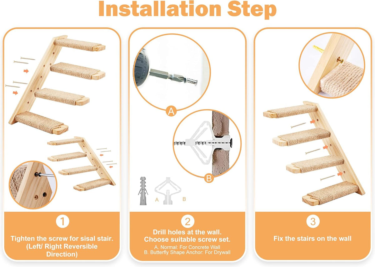 Cat Wall Furniture Set, 2PCS Cat Shelves & 2PCS 4 Steps Wall Shelves Stairs Tower Climbing