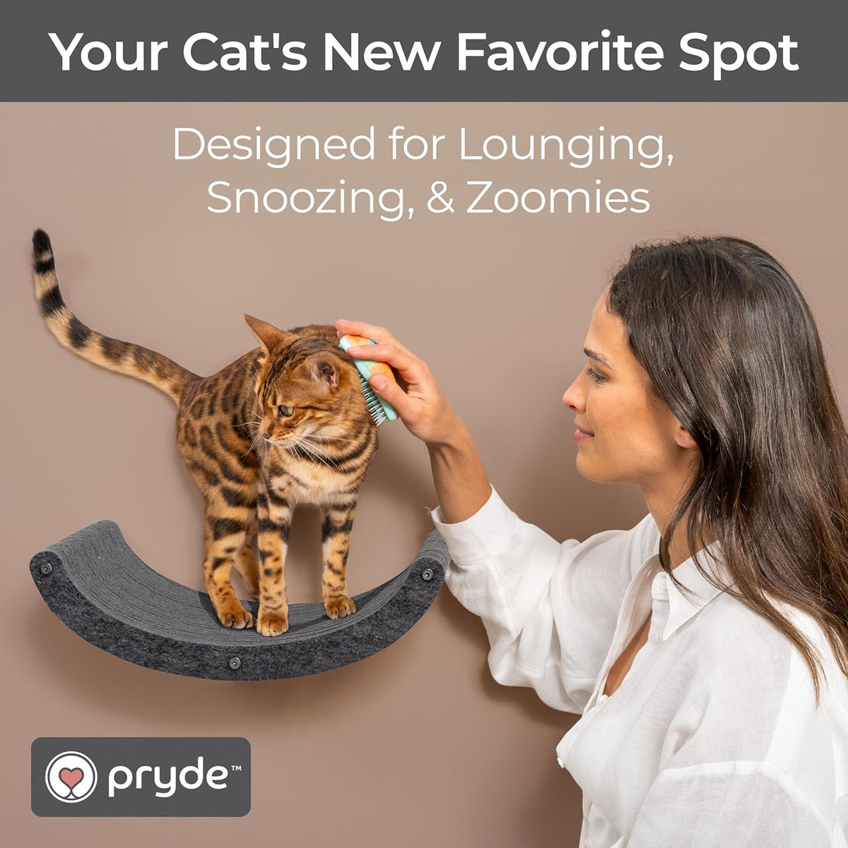 Wall Mounted Cat Hammock Bed by Pryde Pets - Floating Perch Curved Shelf, 100% Sustainable PET Felt