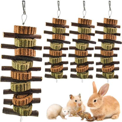 Rabbit Chew Toy,Bunny Chew Toys for Teeth Grinding,Natural Apple Branch Teething Sticks with Hay