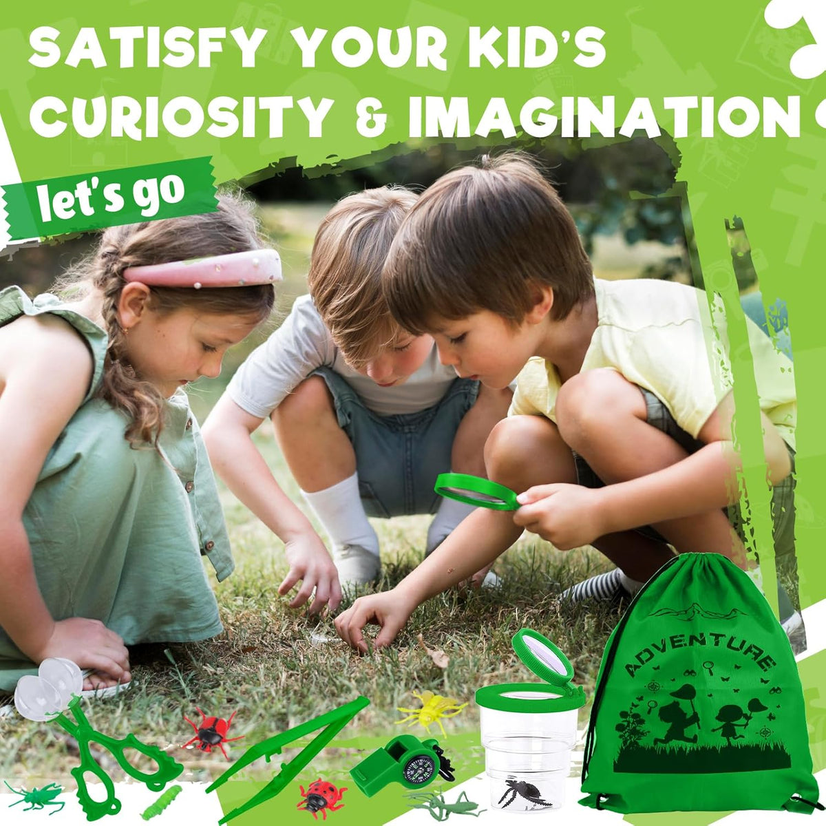 GINMIC Kids Explorer Kit & Bug Catching Kit, 16 Pcs Outdoor Exploration Safari Kit for Kids Camping