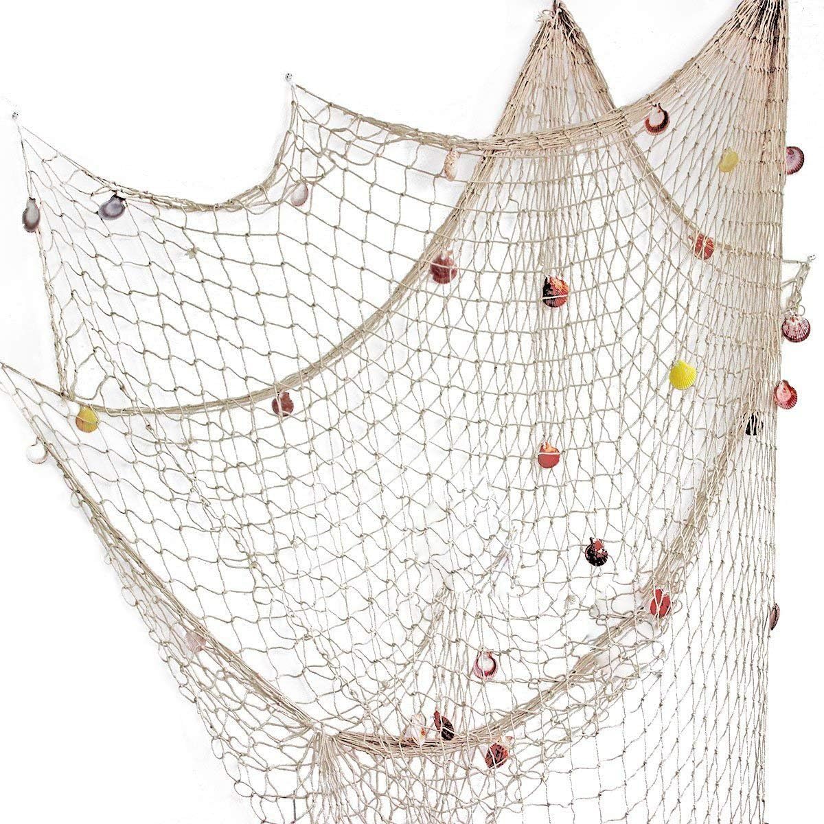 Rosoz Nature Fish Net Wall Decoration with Shells, Ocean Themed Wall Hangings Fishing Net Party