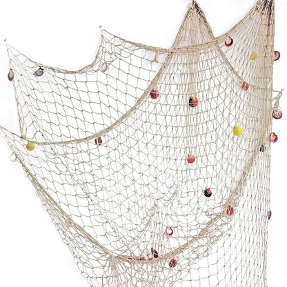 Rosoz Nature Fish Net Wall Decoration with Shells, Ocean Themed Wall Hangings Fishing Net Party