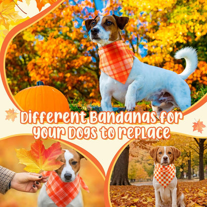 Abbylike 50 Pcs Fall Plaid Dog Bandanas Bulk Thanksgiving Bandanas for Dogs Triangle Kerchief Bib