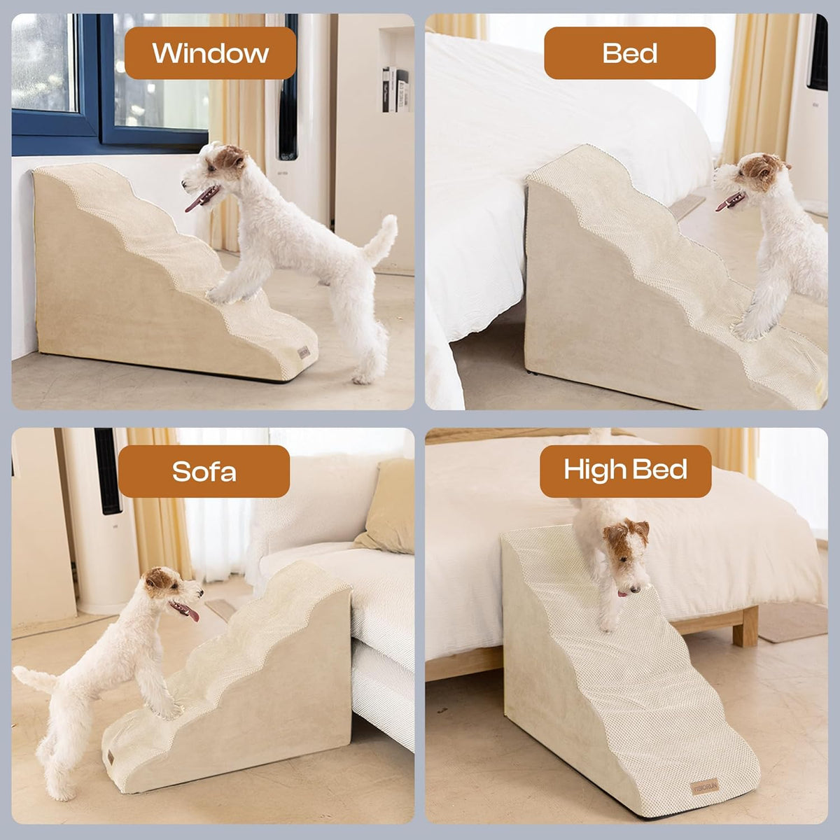 Dog Stairs for High Beds, Extra Tall 24.5" 5-Step Pet Steps for Medium & Small Dogs, Foam Ramp for