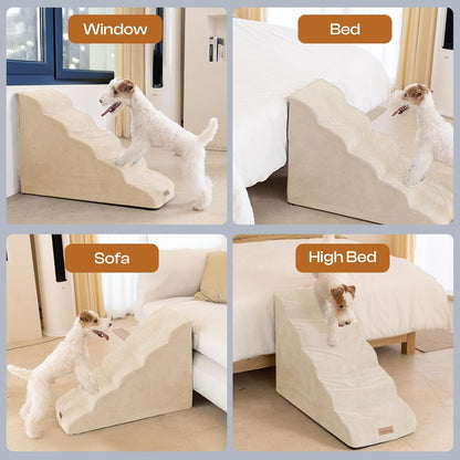 Dog Stairs for High Beds, Extra Tall 24.5" 5-Step Pet Steps for Medium & Small Dogs, Foam Ramp for