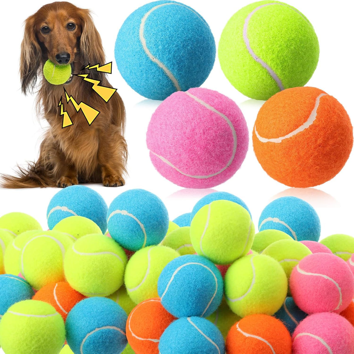 Skylety 100 Pcs 2.5 inch Squeaky Tennis Balls Bulk for Dogs Bouncy Floatable Tennis Balls Dog