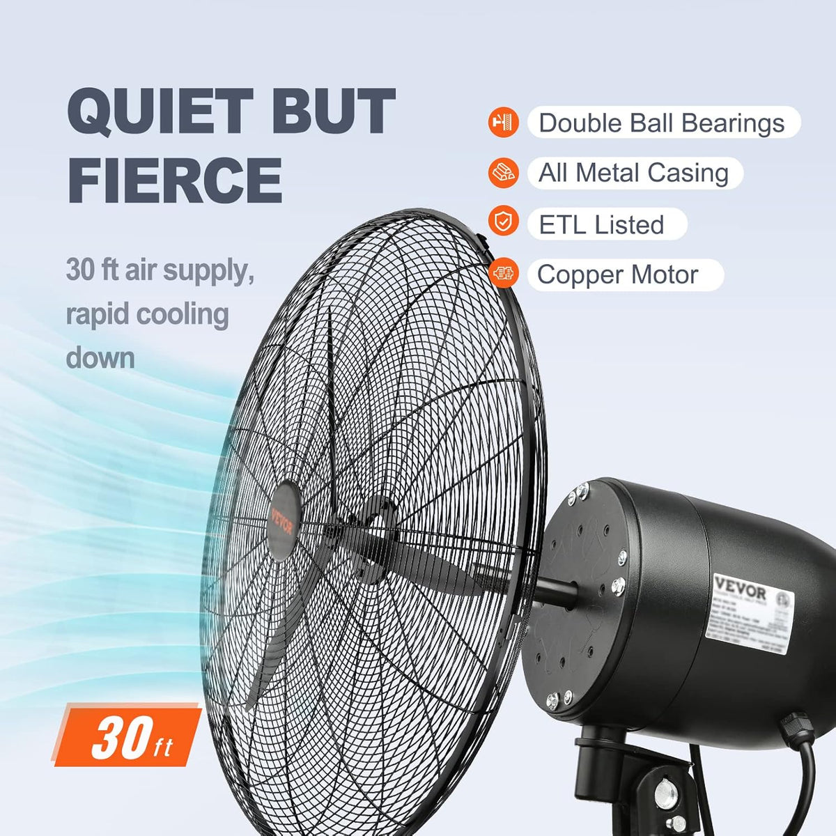 VEVOR 30 Inch Wall-Mount Misting Fan, 3-speed IP44 Waterproof Oscillating, Max. 9500 CFM Wall