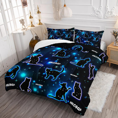 Kawaii Pet Cat Comforter 3Pcs Twin Gradient Line Cute Kitten Animal Bedding Set for Kids Teens