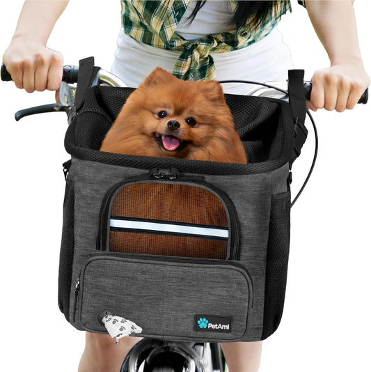 PetAmi Dog Bike Basket, Soft-Sided Ventilated Dog Bike Carrier Backpack, Pet Bicycle Basket for