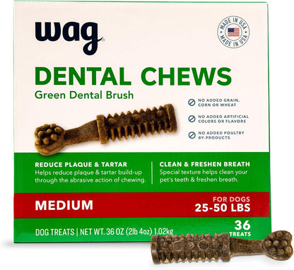 Amazon Brand - Wag Dental Dog Treats to Help Clean Teeth & Freshen Breath - Medium, Unflavored, 36
