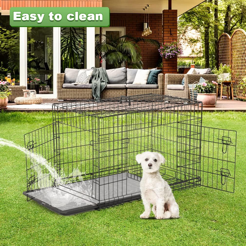 BestPet | Dog Crate | 42" | Black | Foldable Metal Kennel with Double Doors, Secure Slide-Bolt