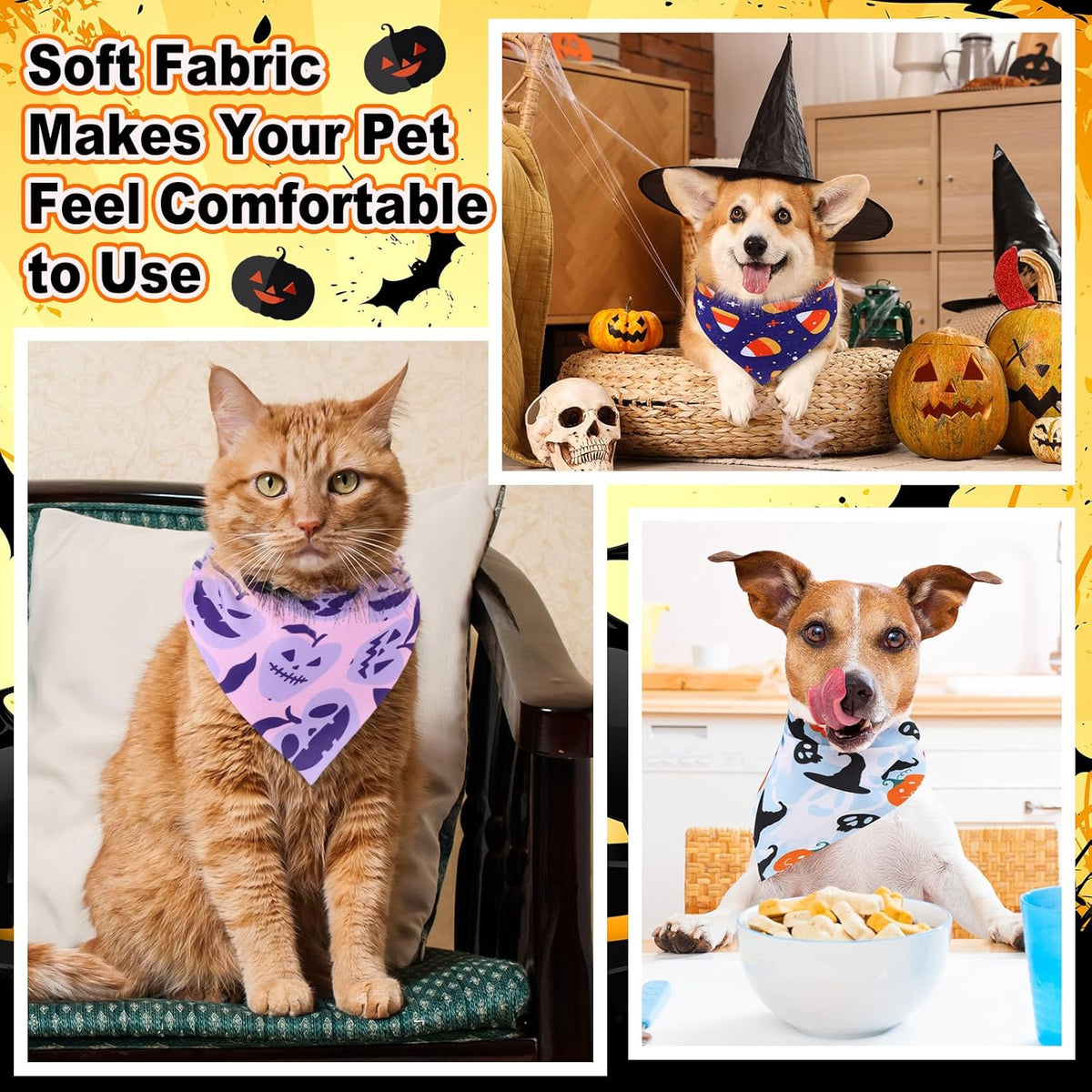 Reginary 72 Packs Halloween Dog Bandanas Bulk Pumpkin Ghost Pet Bandanas Triangle Scarf Bibs