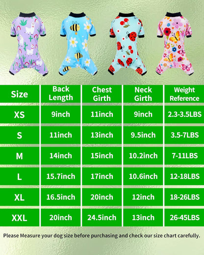 PET SHOW 4 Pack Small Dog Pajamas Spring Dog Clothes for Medium Dogs Girl Boy Soft Stretchy PJs Bee