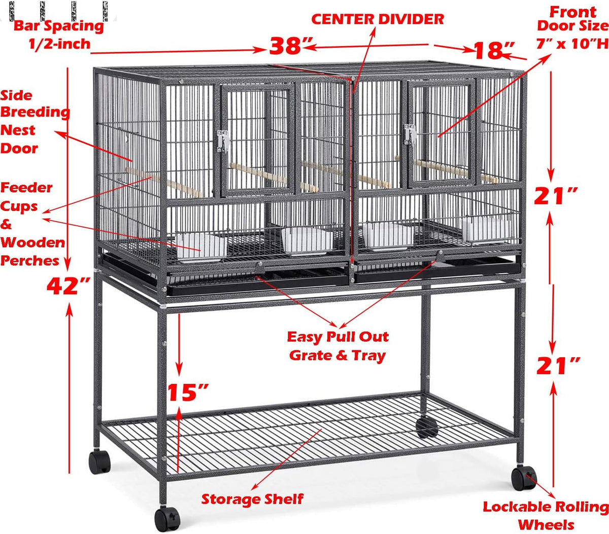 1/2/3-Combo Stacker Center Divided Breeder Breeding Bird Flight Double Rolling Cage for Aviaries