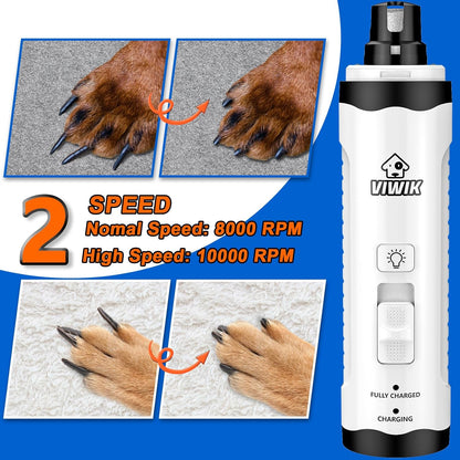 VIWIK Dog Nail Grinder with 2 LED Light, Dog Nail Trimmers, Quiet Dog Nail Clippers Kit for Large