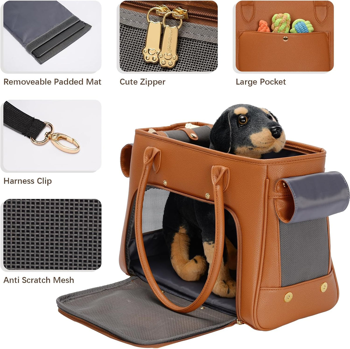 Fashion Pet Carrier Purse for Small Cat and Dog, Luxury Pu Soft-Sided Tote Bag with Large Pockets