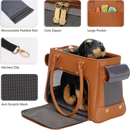 Fashion Pet Carrier Purse for Small Cat and Dog, Luxury Pu Soft-Sided Tote Bag with Large Pockets