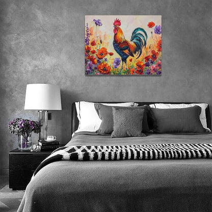 Rooster Wall Art Flower Poppy Canvas Living Room Pictures Framed Prints Colorful Floral Large Wall