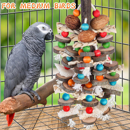 BBjinronjy Large Parrot Toys Bird Chewing Toys-Natural Nuts Corn Loofah Wooden Bird Cage Toy for