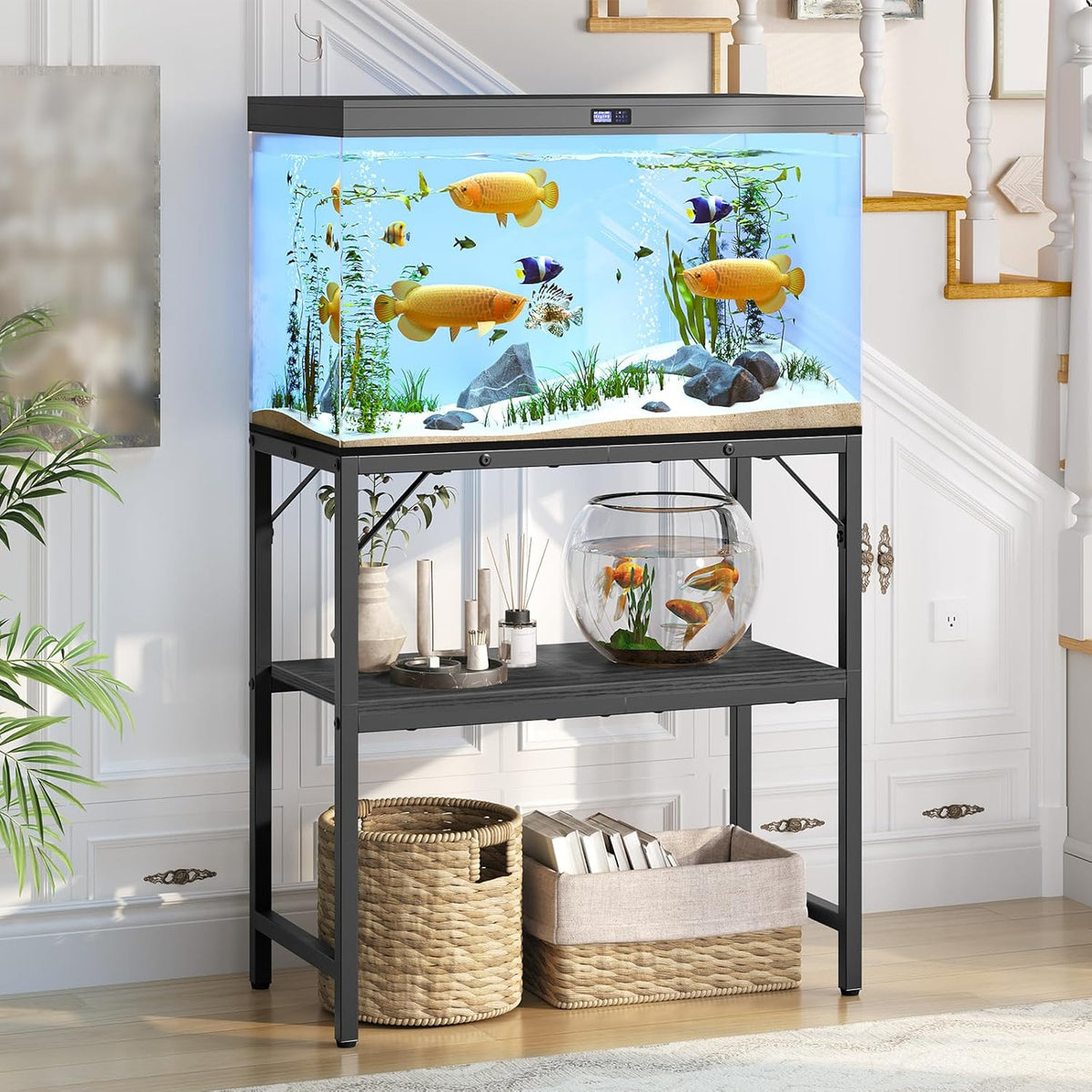 20 Gallon Fish Tank Stand, Aquarium Stand with 2-Tier Storage Shelves, Heavy Duty Breeder Turtle