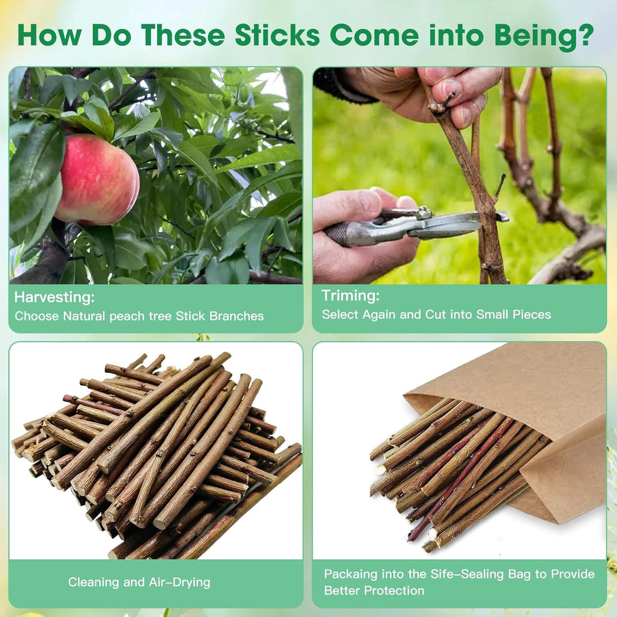 250g Natural Peach Wood Chew Sticks for Rabbits, Hamsters, Chinchillas - Extra Hard Teeth Grinding