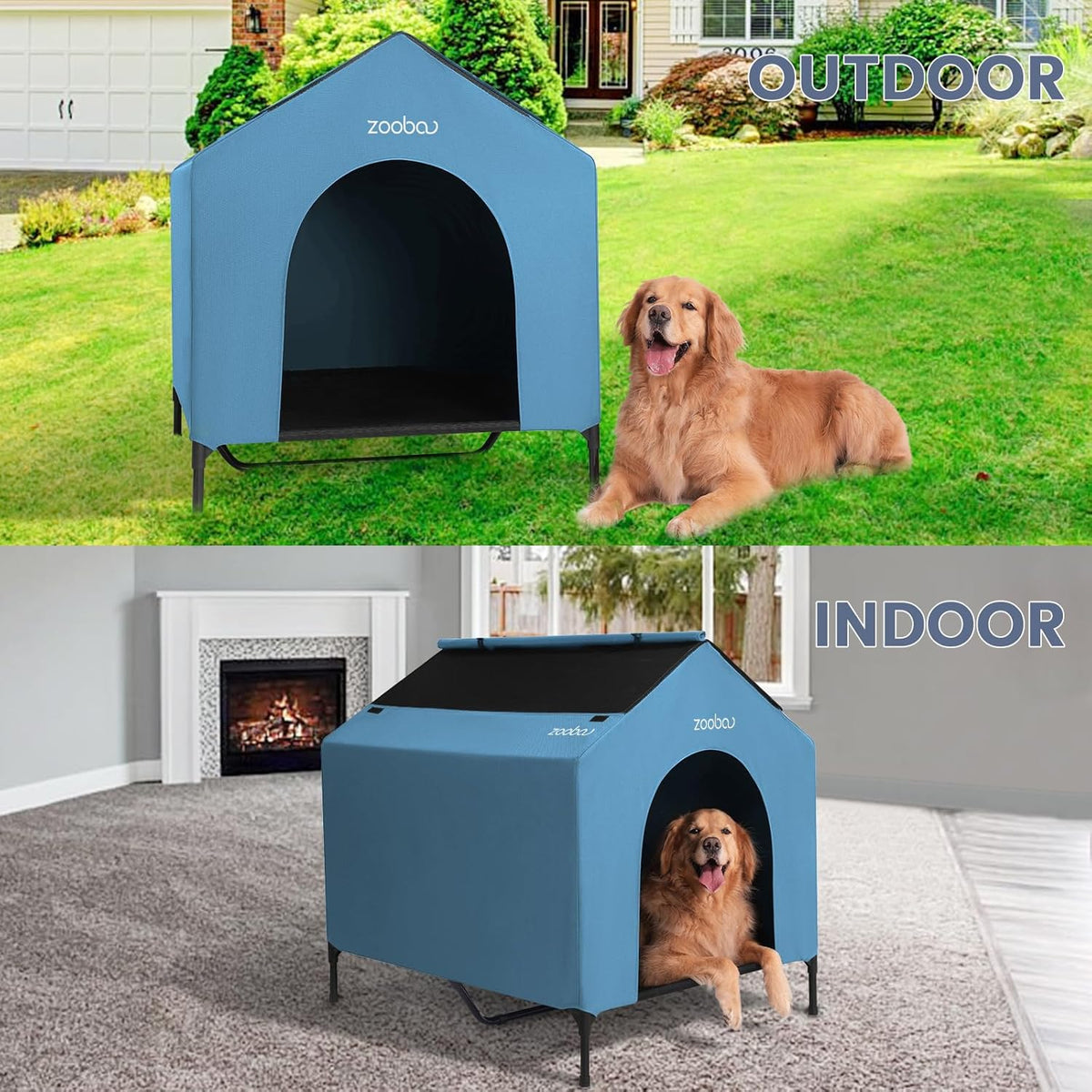 42" 2-in-1 Dog House for Medium Dogs, Elevted Dog House Outdoor/Indoor, Puppy Shelter Outside,Water