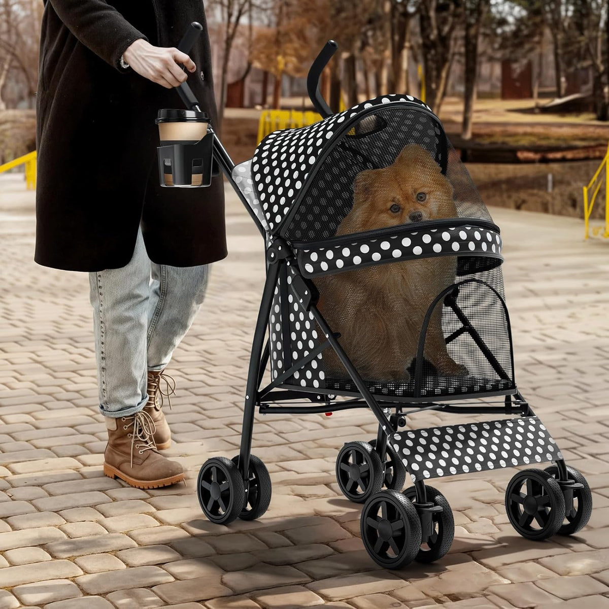 Magshion Compact Pet Stroller for Small-Medium Dogs/Cats up to 22lbs, 4-Wheel Lightweight Umbrella