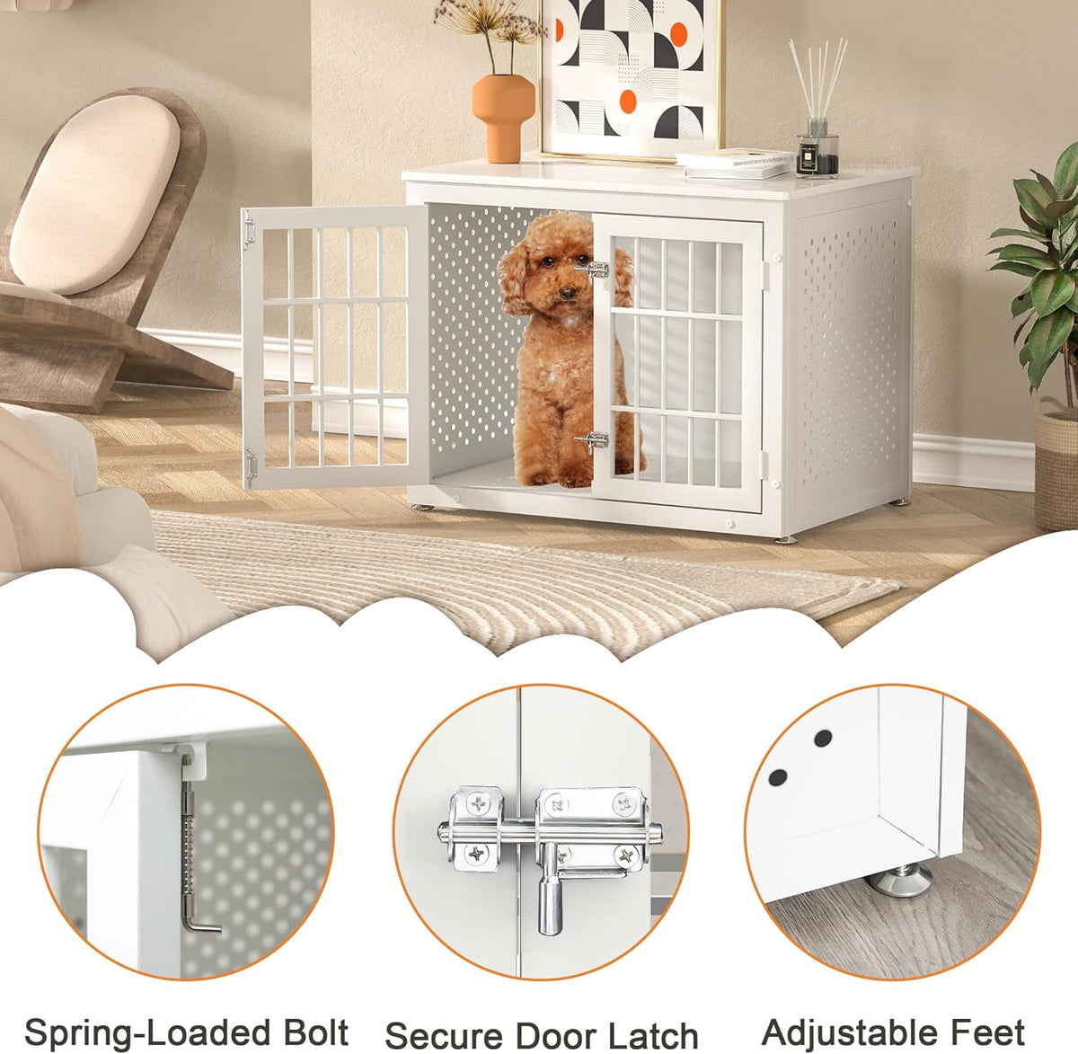 32" Heavy Duty Dog Crate Furniture for Small and Medium Dogs, Metal Kennel for High Anxiety Dogs