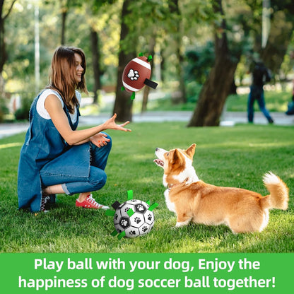 QDAN Dog Soccer Ball Football Set - 2 PCS Dog Balls with Strap for Tug of War, Soccer Ball Football