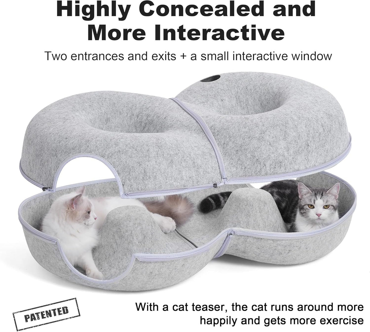 8-Shaped Large Cat Tunnel Bed for Indoor Cats, Infinite Circulation Peekaboo Cat Cave with 12 Toy